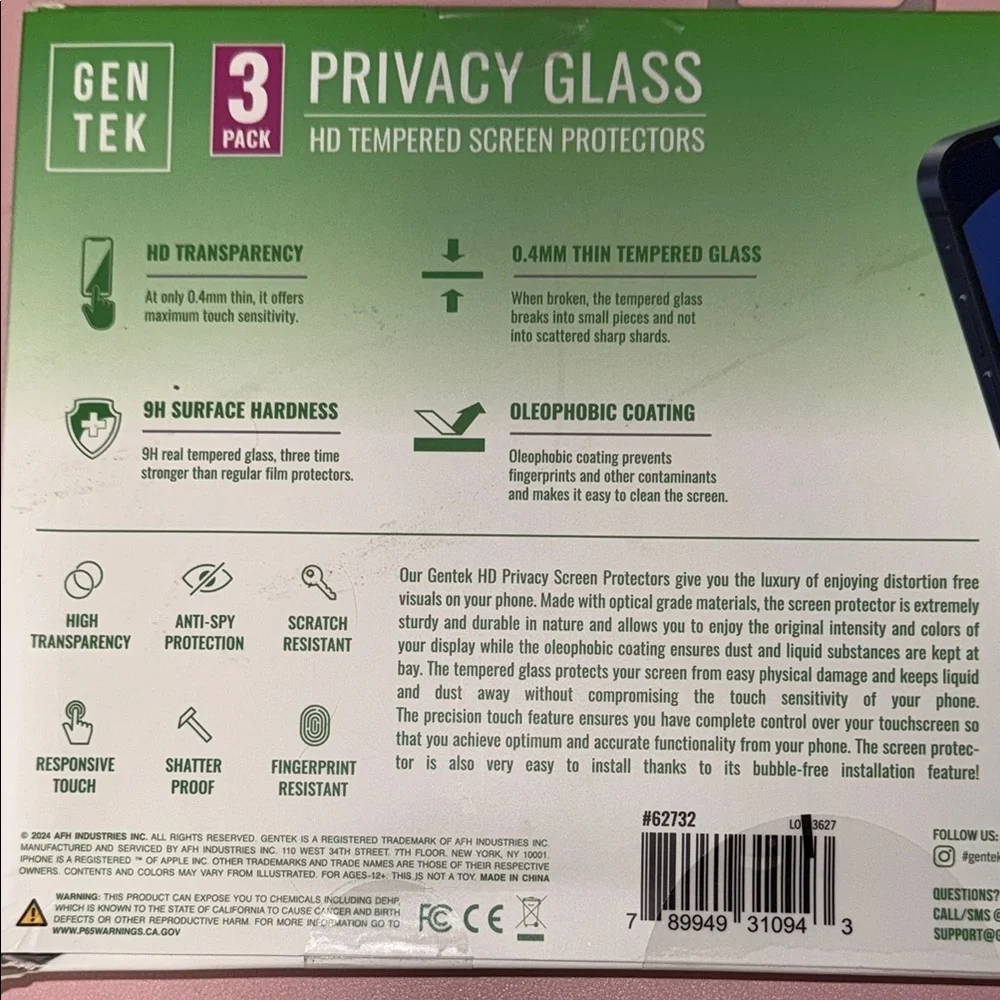 COPY - NEW Set of 3 Privacy Glass Screen Protector for iPhone - Black - Picture 2 of 3